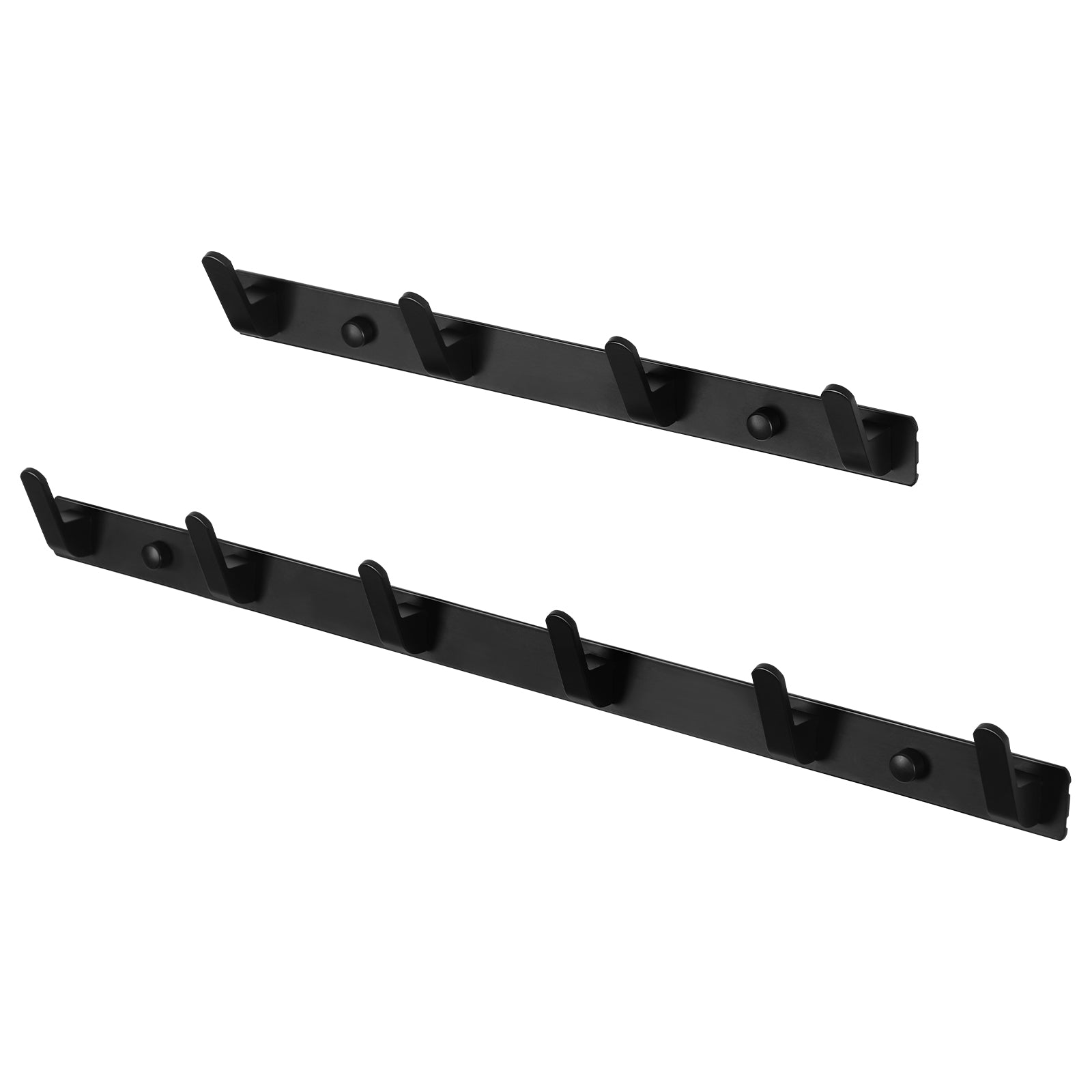 2 Pack Aluminum Coat Hook Rack, 4 Hooks & 6 Hooks Mixed Set Matte Black Wall Mount Entryway Coat Rail, Heavy Duty Wall Hook Strip for Hat, Bag, Towel, Umbrella, Key for Bedroom Bathroom Mudroom