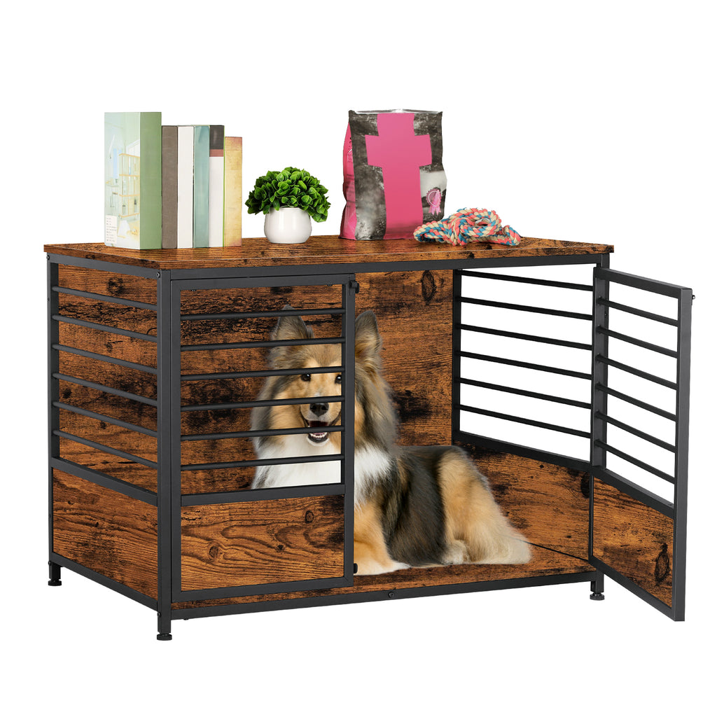 39-Inch Heavy Duty Pet Kennel Furniture, Multifunctional Indoor Dog House and Side Table with Storage