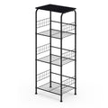 4-Tier Rolling Kitchen Cart, Black Metal Utility Storage Cart with Wheels for Kitchen, Pantry, Bathroom