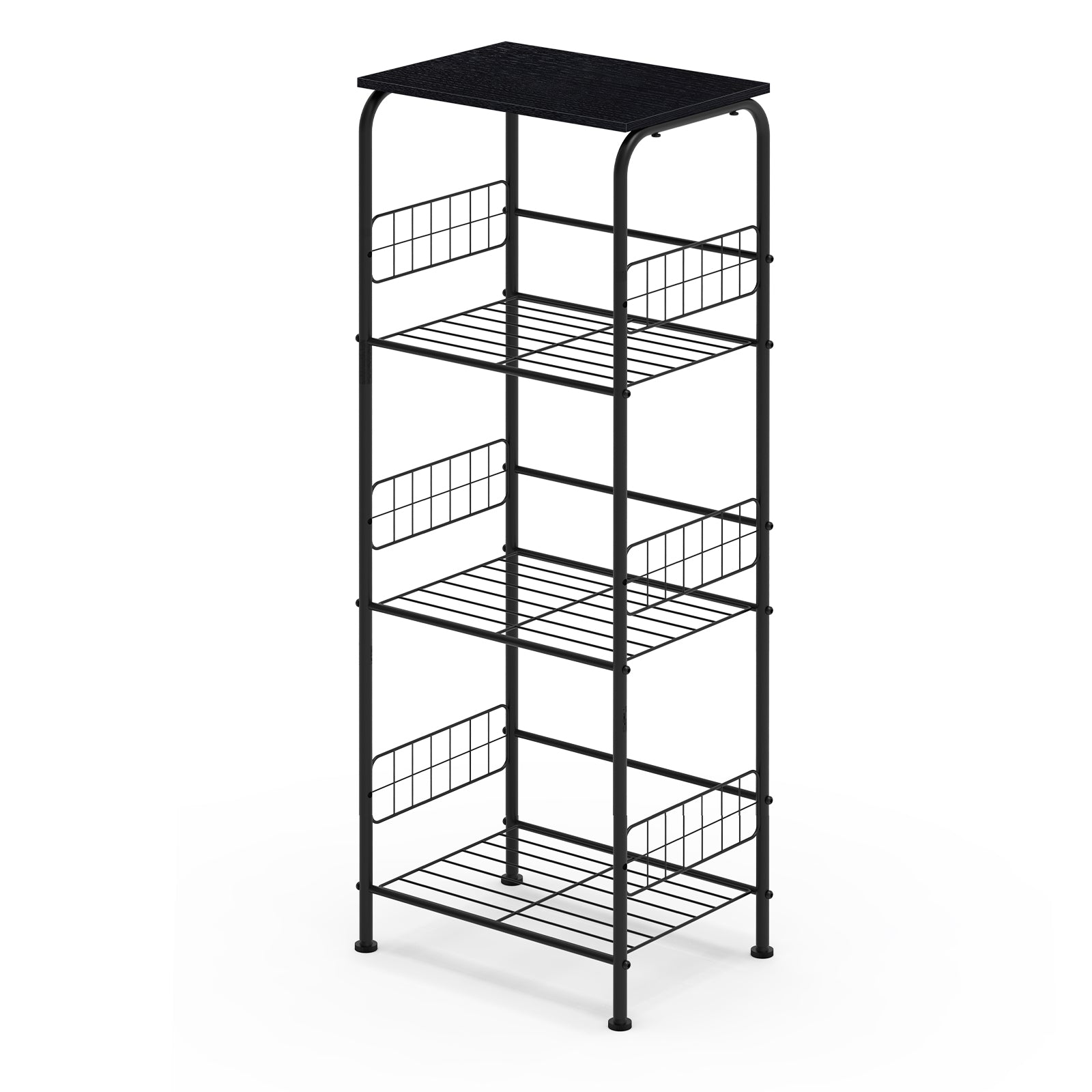 4-Tier Rolling Kitchen Cart, Black Metal Utility Storage Cart with Wheels for Kitchen, Pantry, Bathroom
