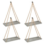 Set of 4 Olive Green Wall-Mounted Rope Swing Shelves - Floating Wooden Hanging Displays for Indoor Plants, Books, and Decorative Home Accents