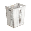 Small Grey Distressed Wood Bin with Dual Handles for Trash Disposal in Bedrooms and Bathrooms