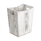 Small Grey Distressed Wood Bin with Dual Handles for Trash Disposal in Bedrooms and Bathrooms