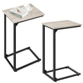 Industrial C-Shaped Side Table, Greige Wood Look Bedside Tray with Metal Frame for Couch and Sofa, Space-Saving Laptop and Snack Stand for Living Room and Bedroom