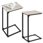 Industrial C-Shaped Side Table, Greige Wood Look Bedside Tray with Metal Frame for Couch and Sofa, Space-Saving Laptop and Snack Stand for Living Room and Bedroom