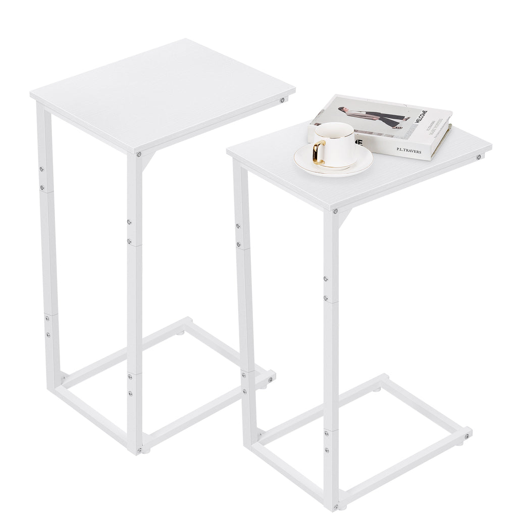 C-Shaped Nesting Side Tables, Set of 2 Slim Under-Sofa End Tables with Metal Frame for Compact Spaces, Portable Snack and Coffee Trays for Living Room