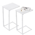 C-Shaped Nesting Side Tables, Set of 2 Slim Under-Sofa End Tables with Metal Frame for Compact Spaces, Portable Snack and Coffee Trays for Living Room