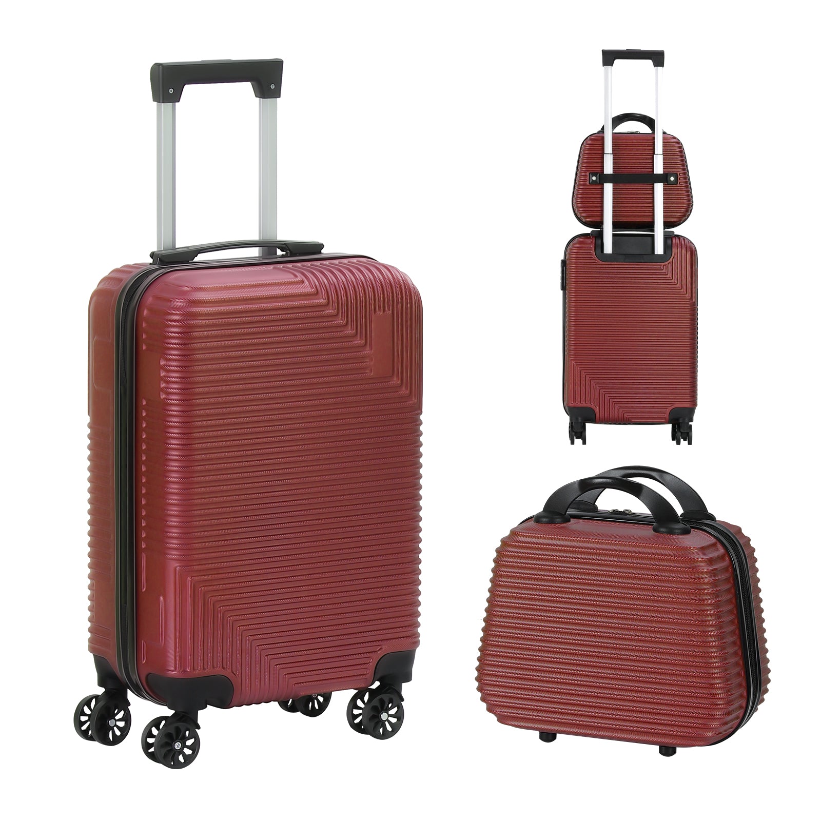 2-Piece Hardside Luggage Set - 20 Inch Carry On Suitcase + 14 Inch Cosmetic Case, ABS Spinner Luggage with Lock (Black/Purple)