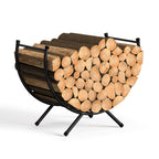 24-Inch Curved Firewood Rack - Small Powder-Coated Metal Fireplace Log Holder, Black