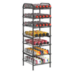 7-Tier Freestanding Water Bottle Organizer, Metal Beverage & Food Storage Rack for Kitchen Pantry,Black/Rustic Brown/White