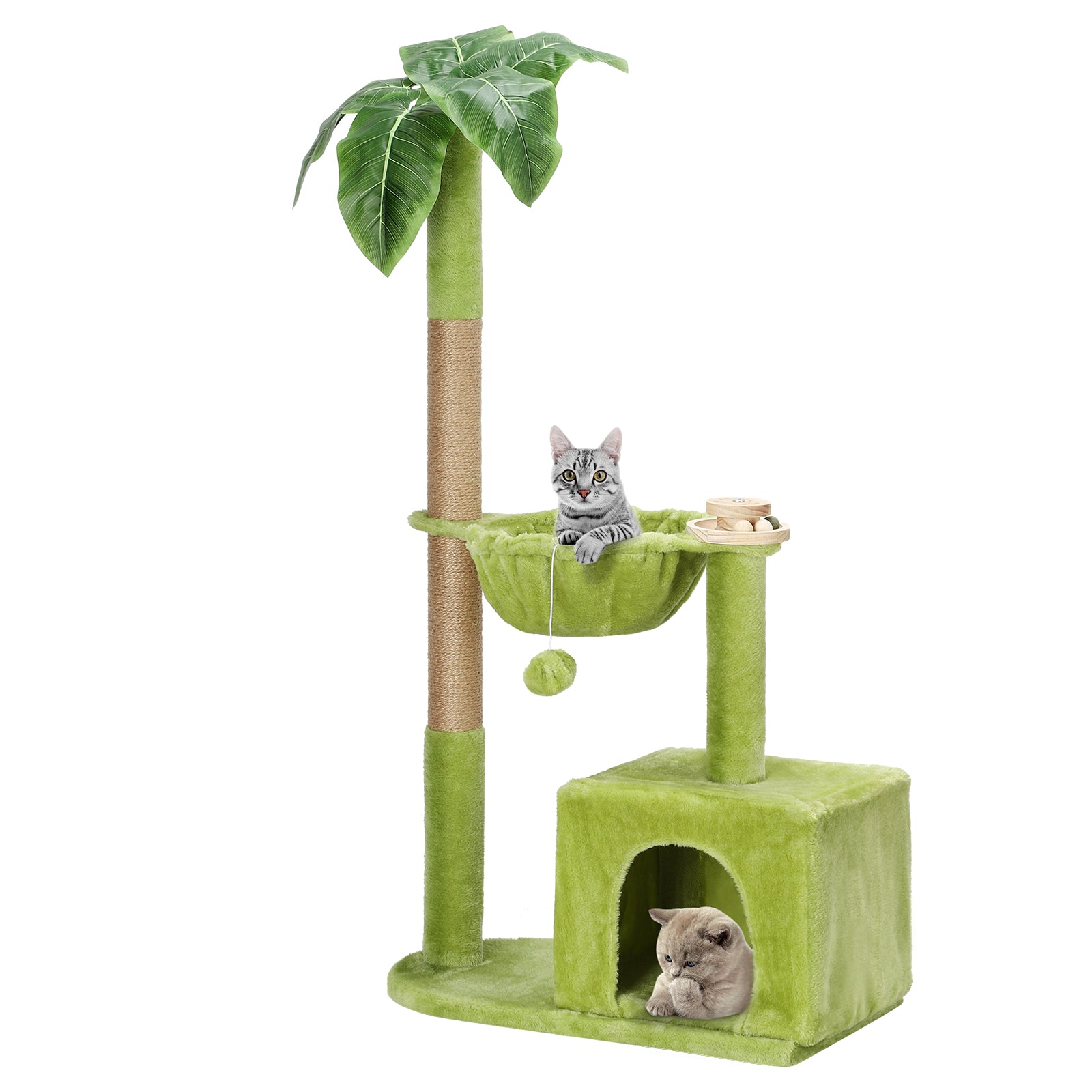 Cat Tree for Indoor Cats, Cat Tower with Large Hammock, Cat Condo Cat House Dangling Ball and Palm Leaf, Scratching Post for Indoor Kittens and Cats(Green)
