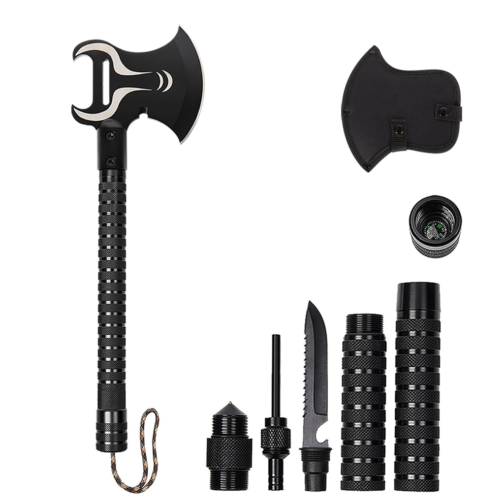 18 Inch Portable Folding Camping Axe, Tactical Multi-Tool Hatchet and Shovel with Protective Sheath for Hiking, Hunting, and Emergency Survival