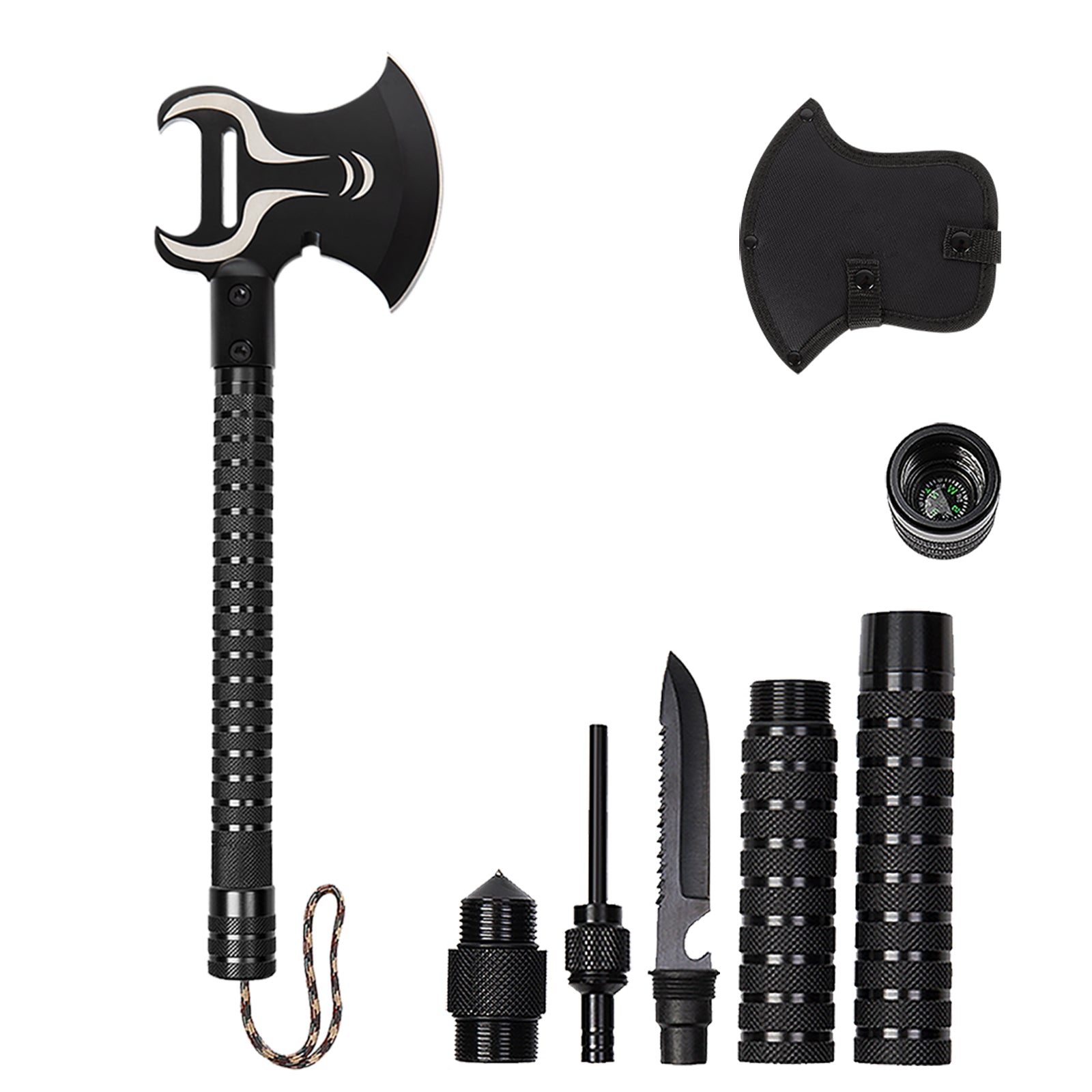 18 Inch Portable Folding Camping Axe, Tactical Multi-Tool Hatchet and Shovel with Protective Sheath for Hiking, Hunting, and Emergency Survival
