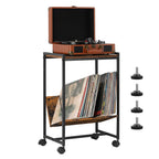 Vintage Vinyl Storage Unit and Turntable Station, Compact Black Side Table with 70 LP Capacity for Home Audio Setup