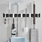 Heavy Duty Wall Mount Mop & Broom Holder 2 Pack, Aluminum Garage Tool Storage Rack with Adjustable Clips and Hanging Hooks, Multi-Purpose Wall Organizer for Cleaning Supplies, Garden Tools, Umbrellas