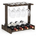 Wine Rack with Glass Holder, Countertop Wine Rack, Wine Storage Cabinet Shelf, Perfect for Home Decor & Kitchen Storage Rack (Hold 4 Bottles and 8 Glasses)
