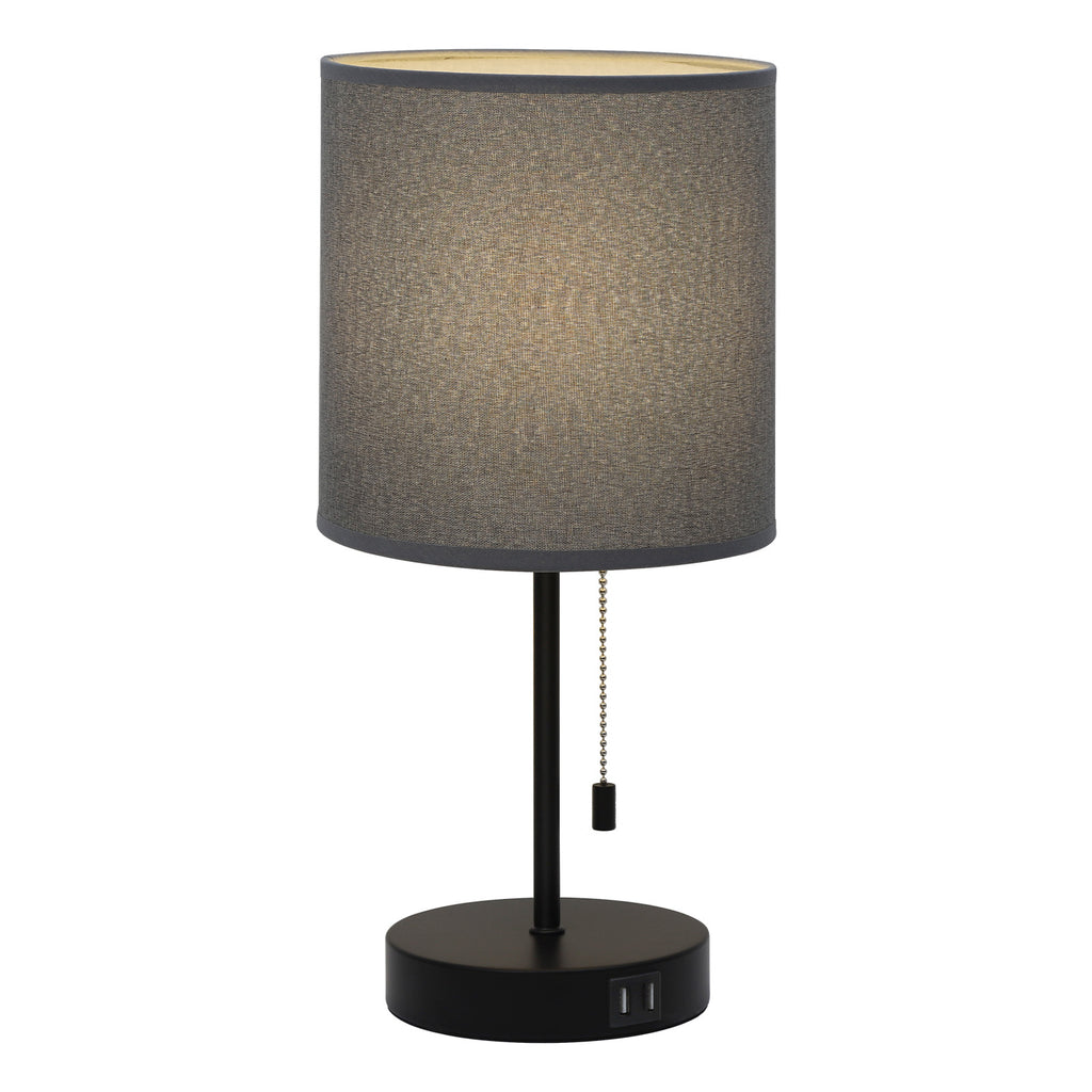 White Fabric Shade Nightstand Lamp with Dual USB Fast Charging Ports, Versatile Metal Desk Lighting for Bedroom, Office, and Living Areas