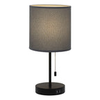 White Fabric Shade Nightstand Lamp with Dual USB Fast Charging Ports, Versatile Metal Desk Lighting for Bedroom, Office, and Living Areas