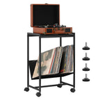 Vintage Vinyl Storage Unit and Turntable Station, Compact Black Side Table with 70 LP Capacity for Home Audio Setup