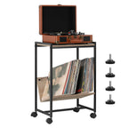 Vintage Vinyl Storage Unit and Turntable Station, Compact Black Side Table with 70 LP Capacity for Home Audio Setup