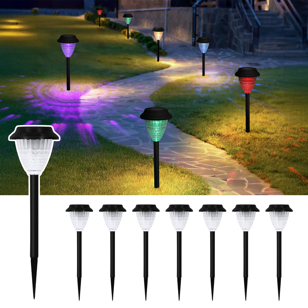 Waterproof Solar Powered Garden Path Lights Set of 8, Auto On/Off LED Crystal Ground Stake Landscape Lights, Solar Walkway Lighting for Backyard Sidewalk Lawn Decorations