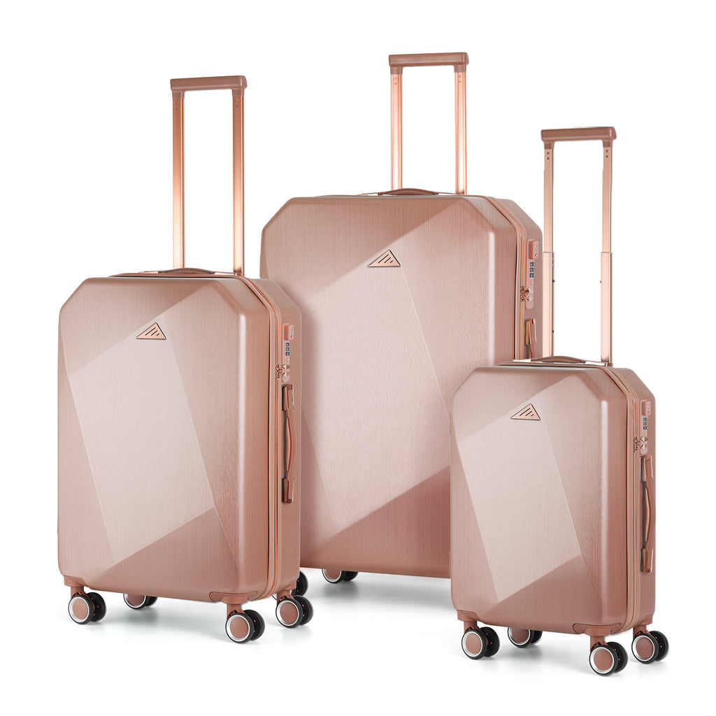 Luggage Set 3 Piece Luggage Set Carry On Suitcase Hardside Luggage with TSA Lock Spinner Wheels, Rose Gold ABS+PC (20in/24in/28in)