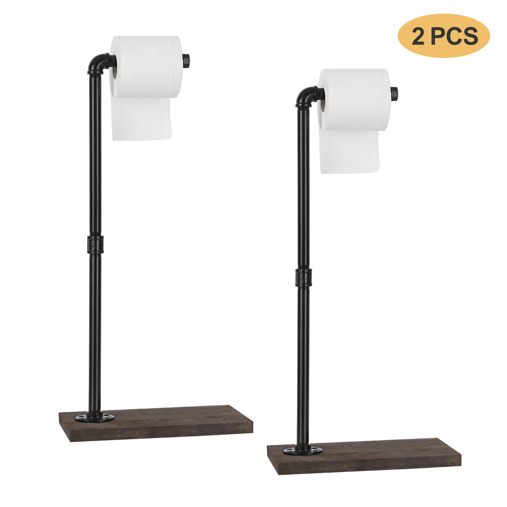 Toilet Paper Holder Stand, Set of 2 Freestanding Toilet Paper Holder, Standing Toilet Paper Holder with Reserve Storag Bathroom Toilet Paper Roll Holder with Wooden Base