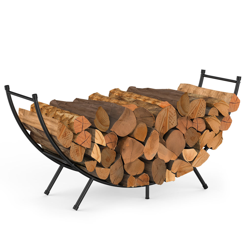 48-Inch Curved Firewood Rack - Heavy-Duty Powder-Coated Metal Log Holder for Indoor/Outdoor Use