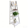 Ladder Shelf, 4-Tier Wooden Plant Shelves, Rustic Flower Display Rack, Freestanding Storage Rack, Indoor Flowerpot Stand Ladder Bookshelf for Living Room, Bedroom, Balcony, Gray White