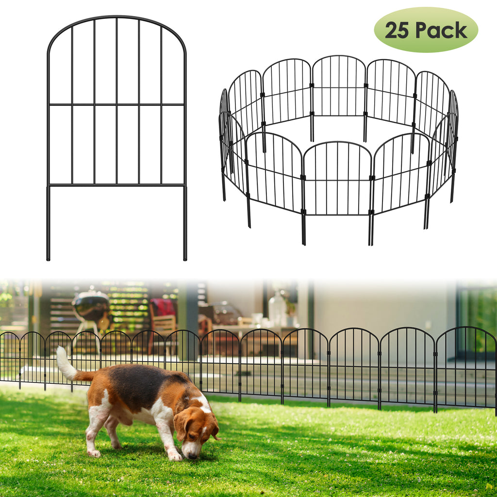 Decorative Arched Metal Garden Fencing - 25 Panels, 27ft x 24in Black Rustproof Wire Fence for Outdoor Yard, Flower Bed Edging, and Animal Barrier