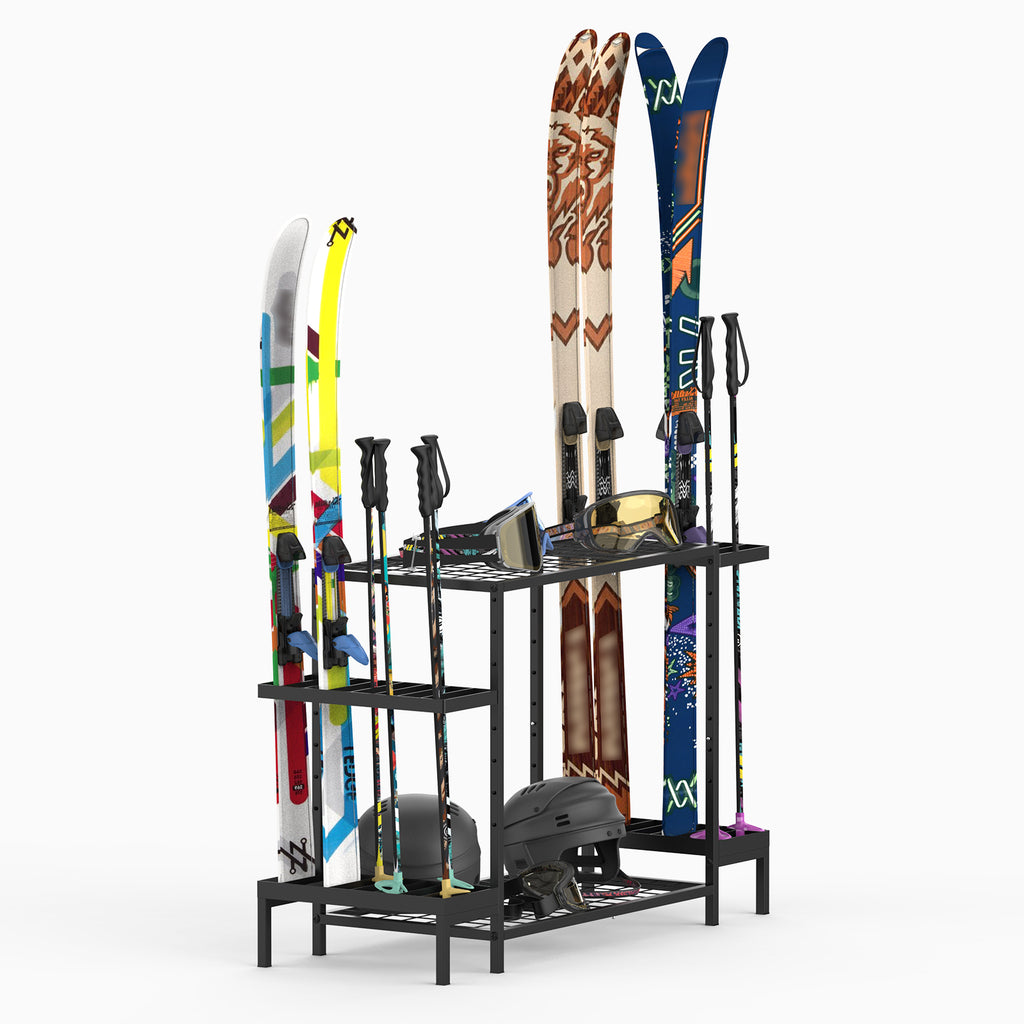Independent Garage Ski and Snowboard Floor Organizer - Heavy Duty Vertical Storage Stand for 6 Pairs of Skis and Gear - Ideal Gift for Winter Sports Enthusiasts