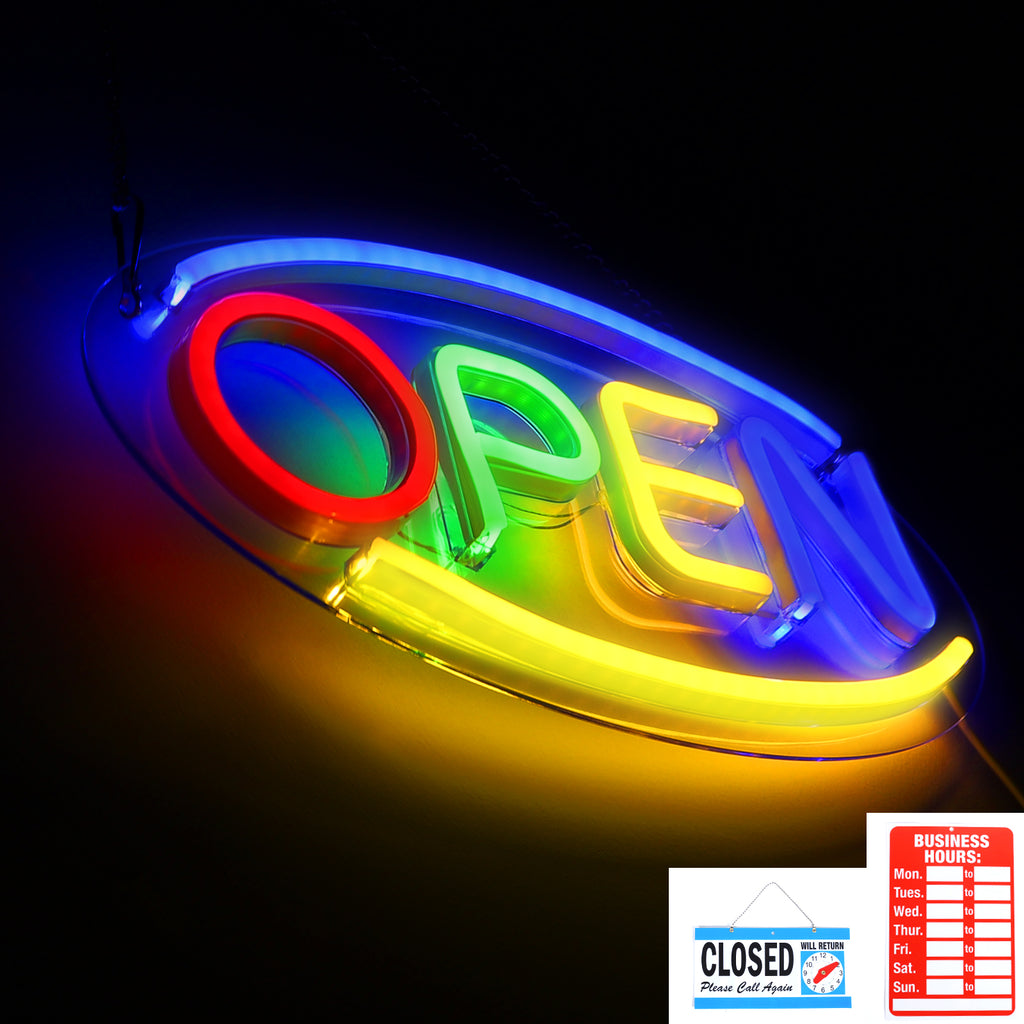 LED Neon Open Sign, 16. 5"x 8" Business Hour Sign, Powered by Plug, LED Display Window Lights for Cafe Bar Hotel Salon Bookstore Restaurant Bakery Shop Store Wall Decor
