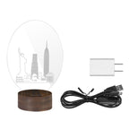 New York City Skyline 3D Acrylic Night Light, Statue of Liberty & Empire State Building LED Table Lamp with Wooden Base, USB Powered Decor Desk Lamp, Anti-Slip Base Bedroom Bedside Decor Lamp, Creative Souvenir Gift for Home Decor