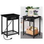 Set of 2 Nightstands with Charging Station - Side Tables with USB Ports & AC Outlets for Bedroom, Black,