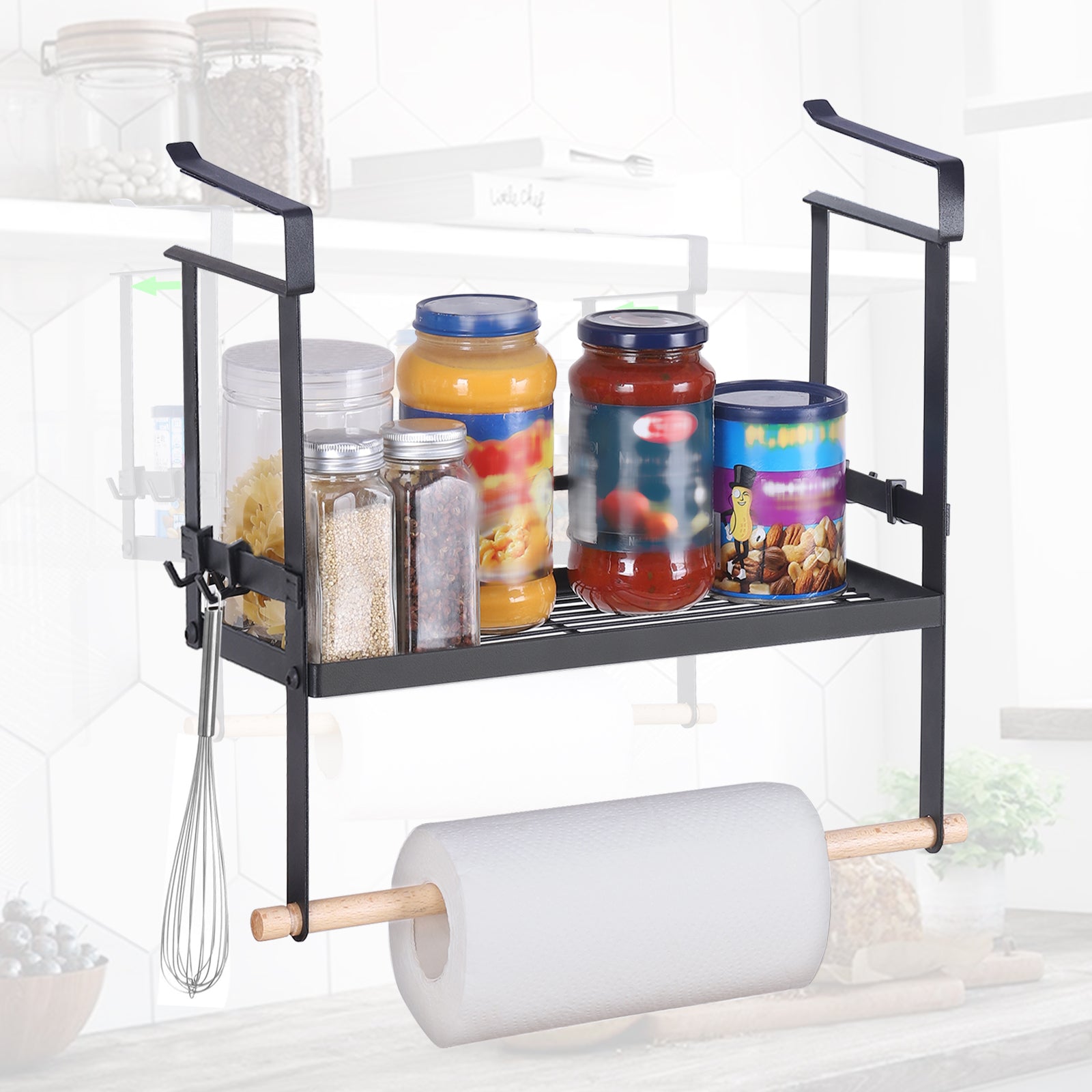 Magnetic Spice Rack for Fridge - with Paper Towel Holder & Hooks