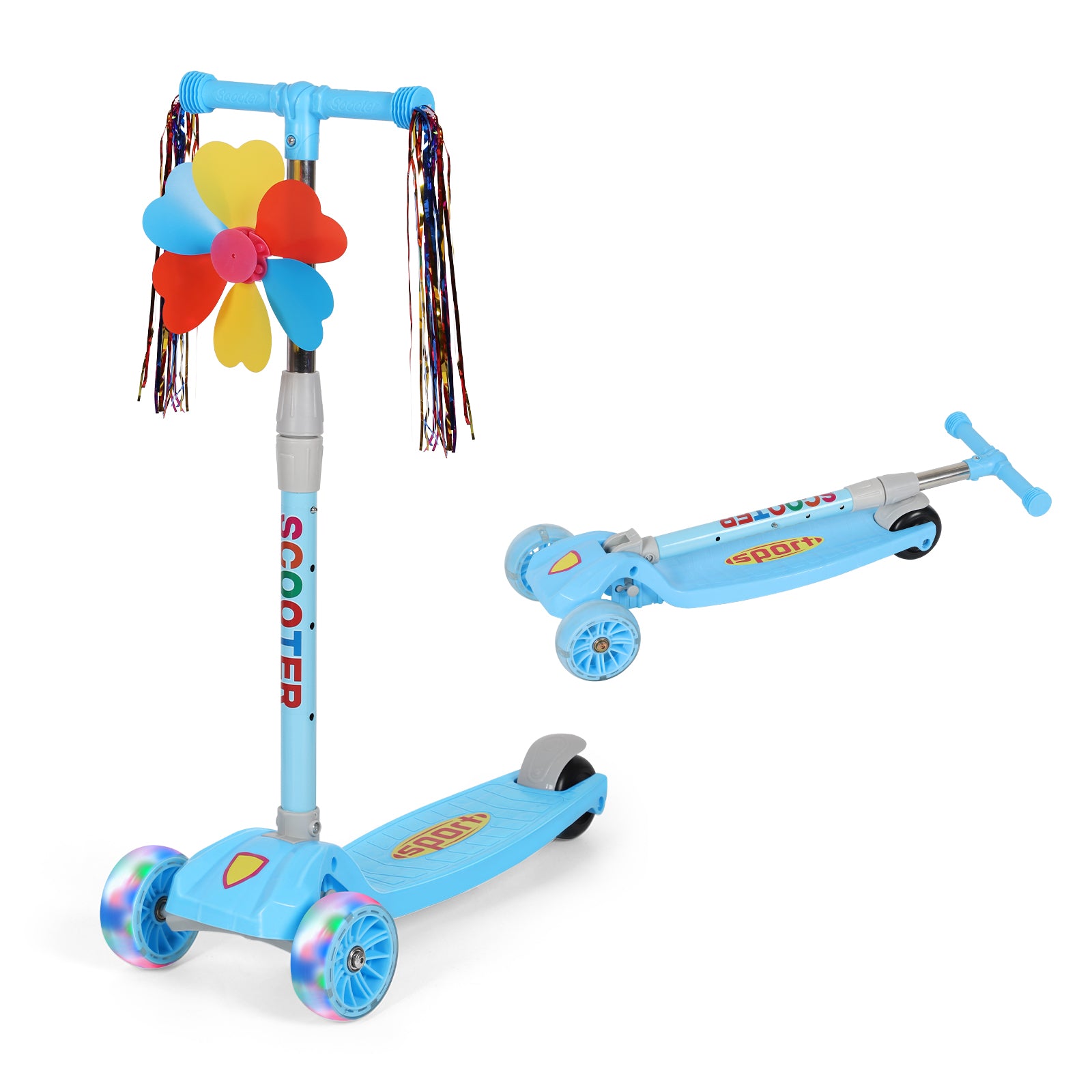 3 Wheels Kids Scooter, Adjustable Height Lean-to-Steer Kick Scooter with LED Light-Up Wheels, Windmill & Streamers, Gifts for Toddlers Boys Girls 3-5 Years Old, Pink