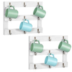 Three Tier Wall Mounted Coffee Cup Holder (Set of Two), Coffee Cup Holder with 9 Hooks, Display Organizer for Coffee Cups, Mugs and Key Storage
