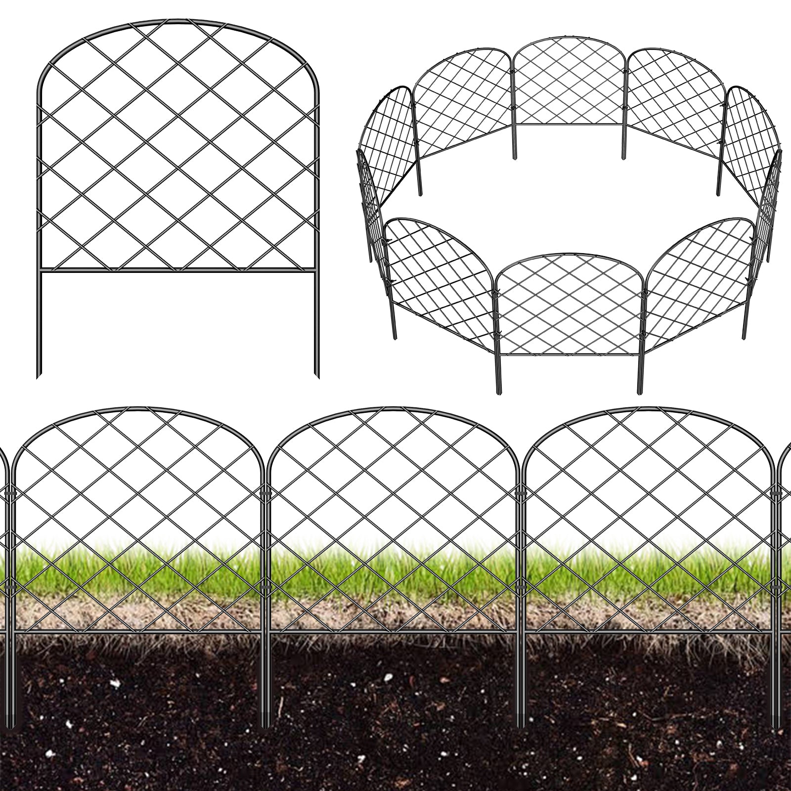 10-Piece Ornamental Garden Fencing Set, 10.83ft Long x 17in High, Weather-Resistant Metal Wire Edging for Yard and Patio Landscaping