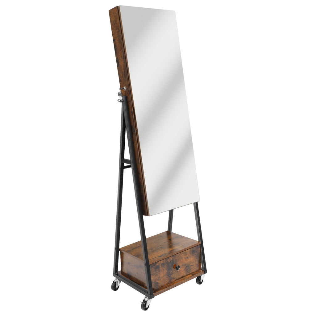 Floor Standing Jewelry Cabinet Armoire - Large Capacity Storage with Interior Mirror and Drawer
