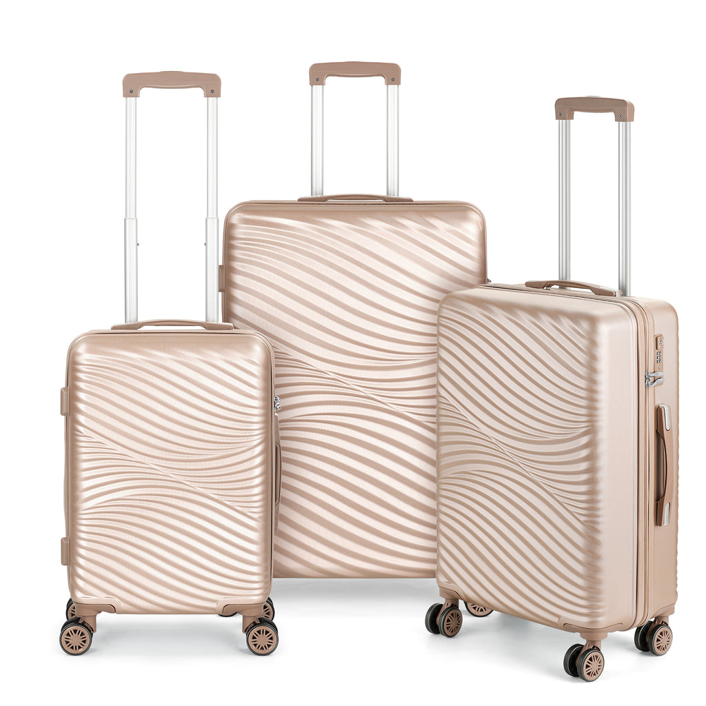 3Pcs Travel Luggage Set Trolley Spinner 20 /24/28 inch Suitcase Hard Shell Gold