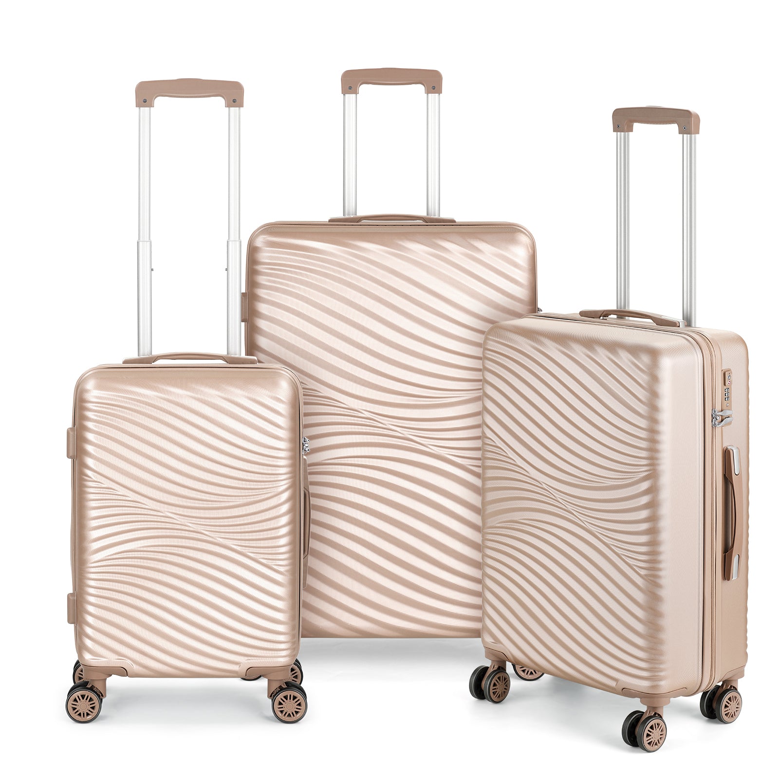 3Pcs Travel Luggage Set Trolley Spinner 20 /24/28 inch Suitcase Hard Shell Gold