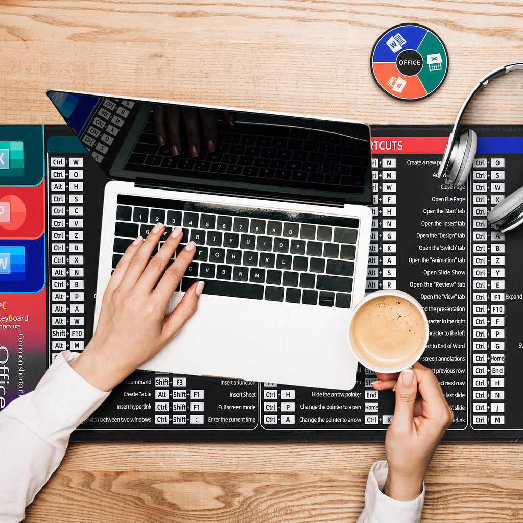 Shortcut Keys Mouse Pad Set, Office Software Quick Reference Extended Desk Mat (Excel/Word/PPT)