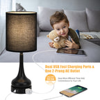 2-Pack 3-Way Dimmable Touch Control Bedside Lamps with Dual USB Ports and AC Outlet, Ideal for Bedroom and Office, LED Bulbs Included