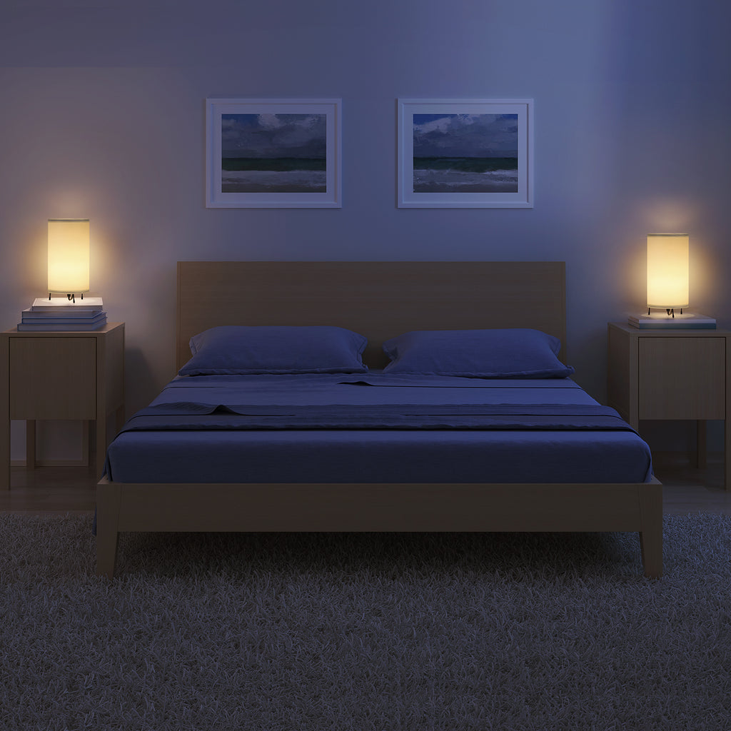 Modern Bedside Lamps with White Fabric Shade (Set of 2)， Simple Metal Base Nightstand Lights.