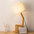 Creative Robot Wooden Desk Lamp, Adjustable Shape Bedside Lamp with Built-in Phone Holder