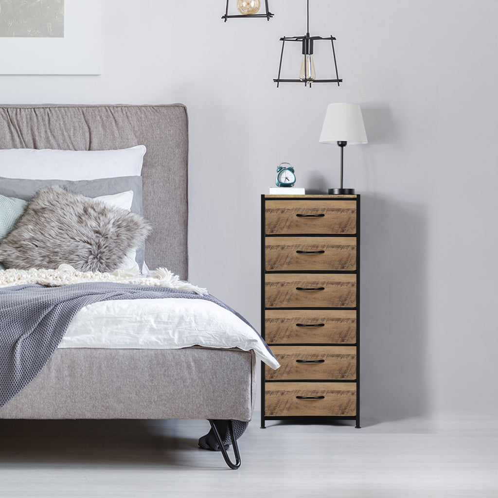 6-Drawer Rustic Brown Dresser - Fabric Chest of Drawers with Wood Top for Bedroom