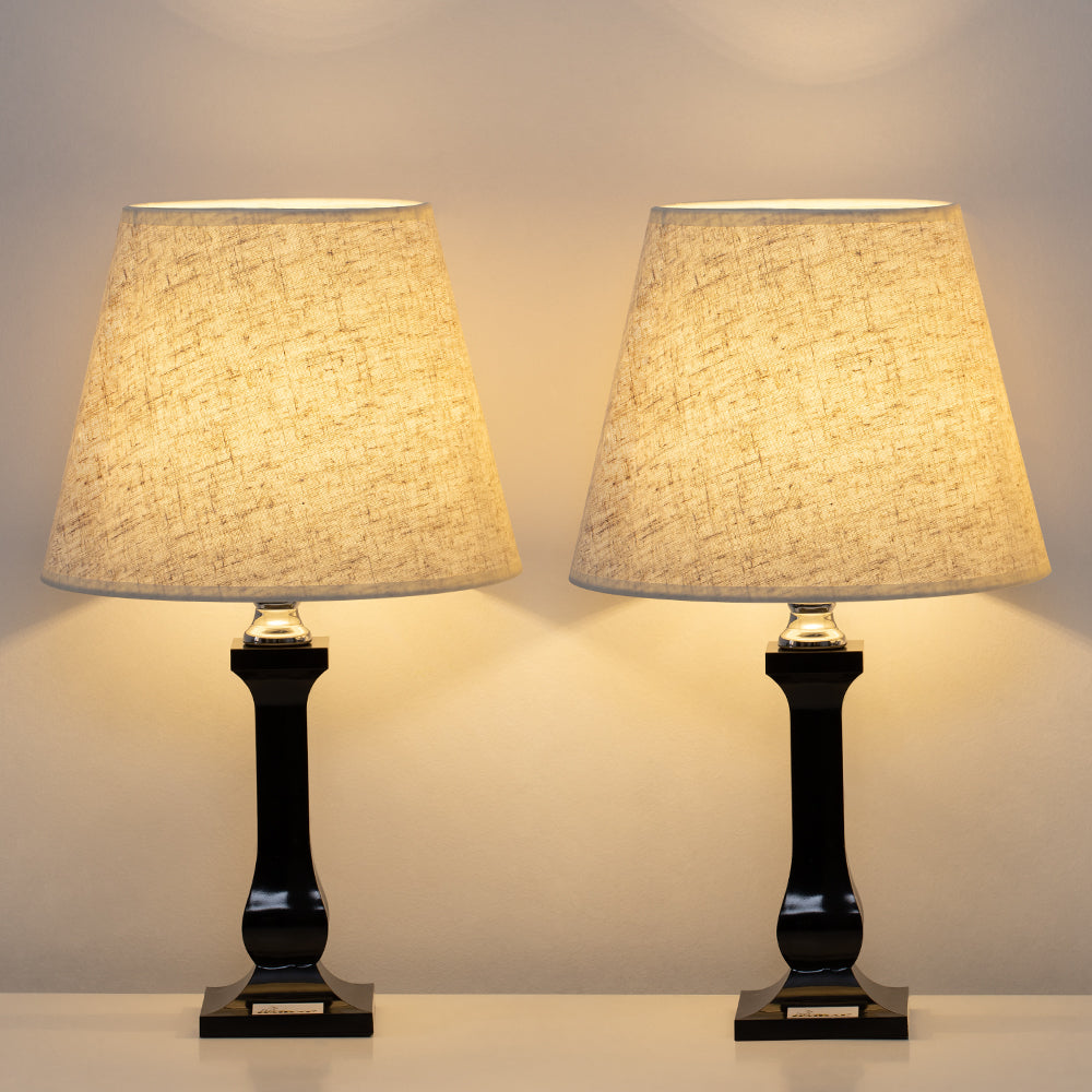 Set of 2 Contemporary Bedroom Nightstand Lights, Sleek Black Desktop Lamps with Acrylic Bases and Fabric Shades for Home Office or Dormitory Use
