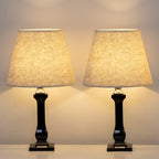 Set of 2 Contemporary Bedroom Nightstand Lights, Sleek Black Desktop Lamps with Acrylic Bases and Fabric Shades for Home Office or Dormitory Use