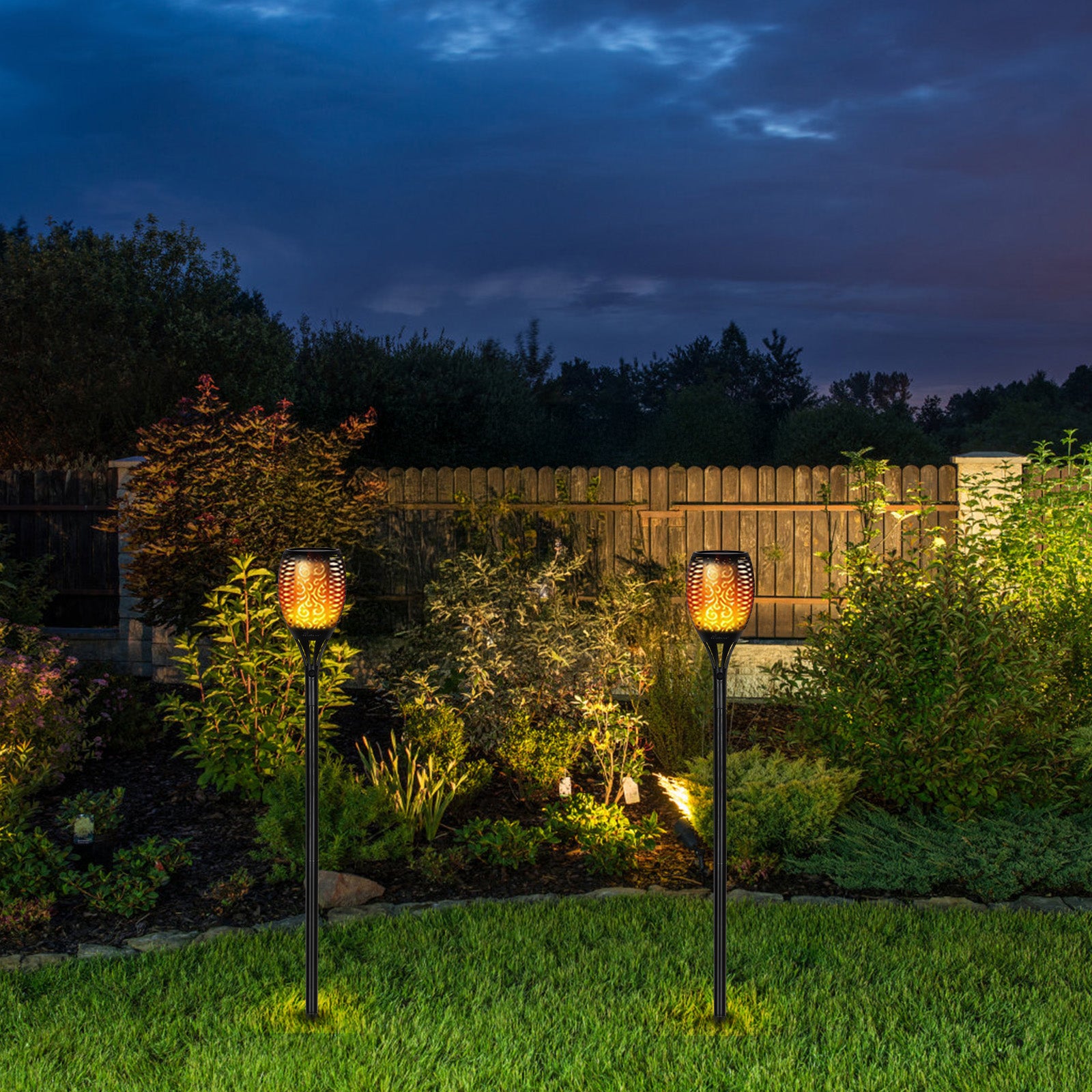 4 Pack Solar Torch Lights, Flickering Flame Solar Garden Lights, Waterproof Outdoor Landscape Stake Light, Decorative Solar Powered Pathway Lamp for Yard Patio Lawn Backyard