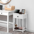 Set of 2 White Nightstands with Charging Station, End Tables with Drawer, USB Ports & Storage Shelf for Bedroom, Living Room, Small Spaces